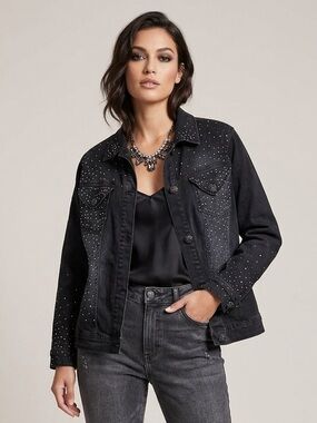 DG2 by Diane Gilman Black Denim Jacket with Silver Studs